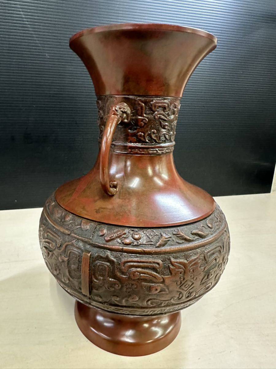 青銅器 銅製 花器 花瓶 天龍 高さ　約24.5cm_画像6