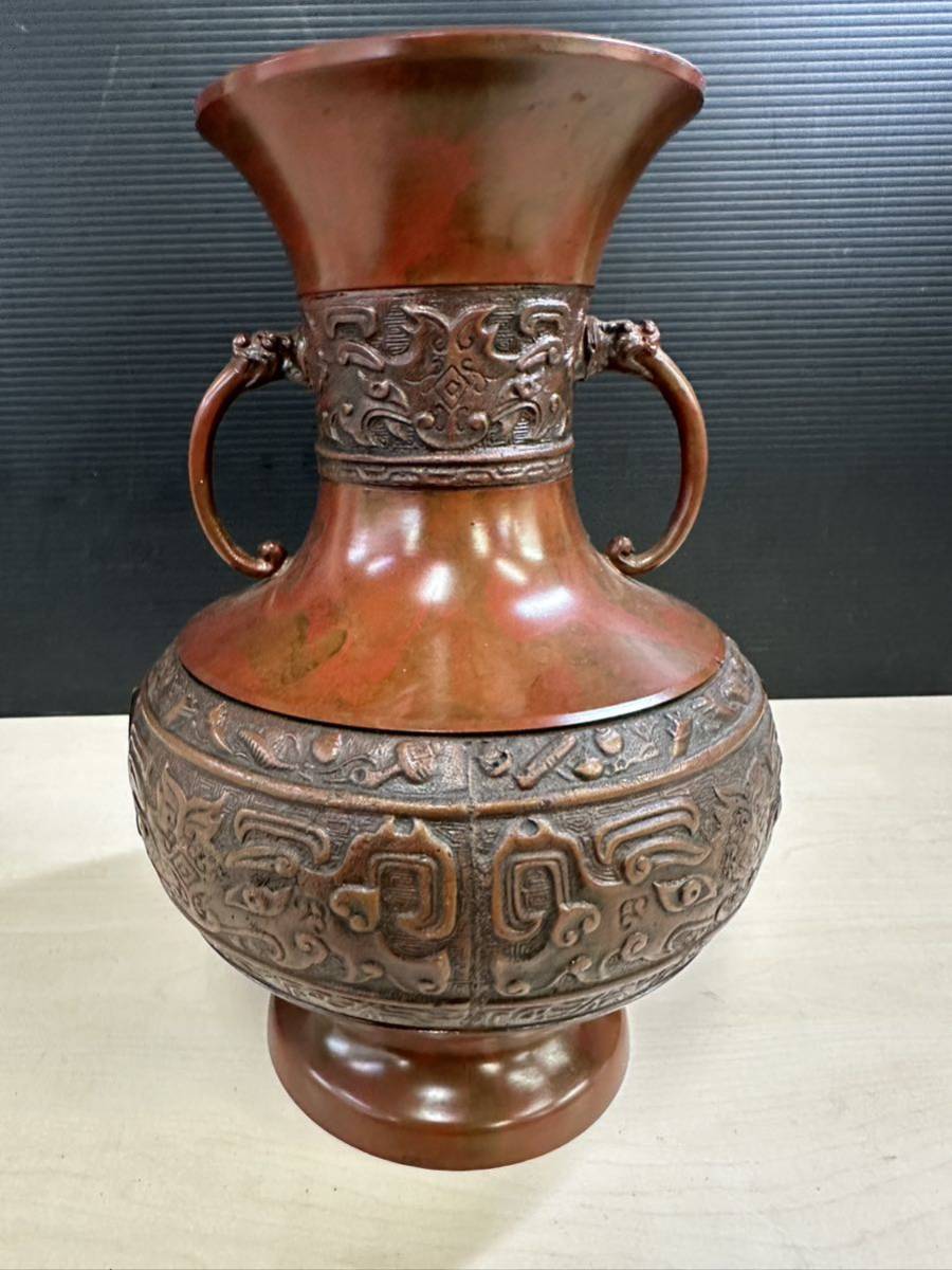 青銅器 銅製 花器 花瓶 天龍 高さ　約24.5cm_画像3