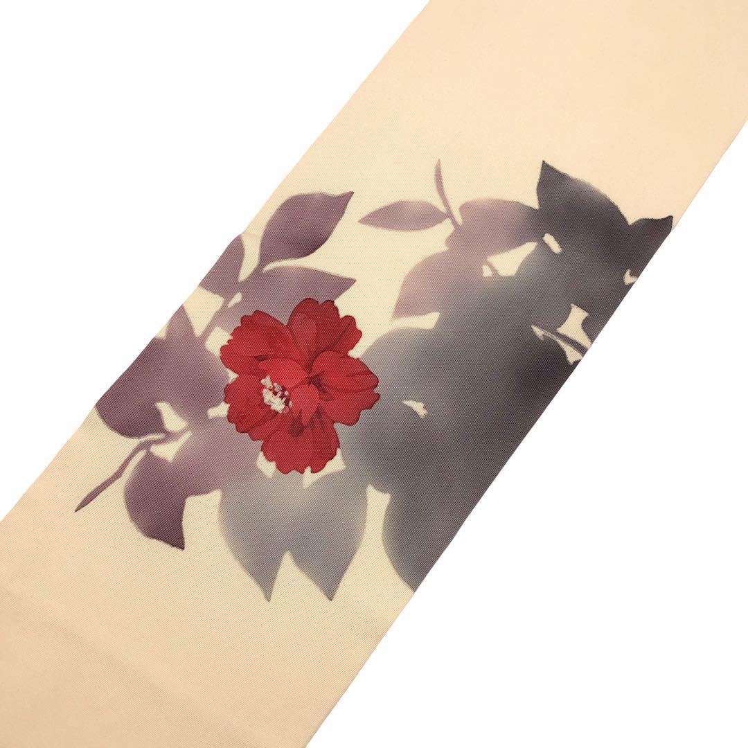  Nagoya obi salt . red floral print leaf pattern hand ... color O-3374