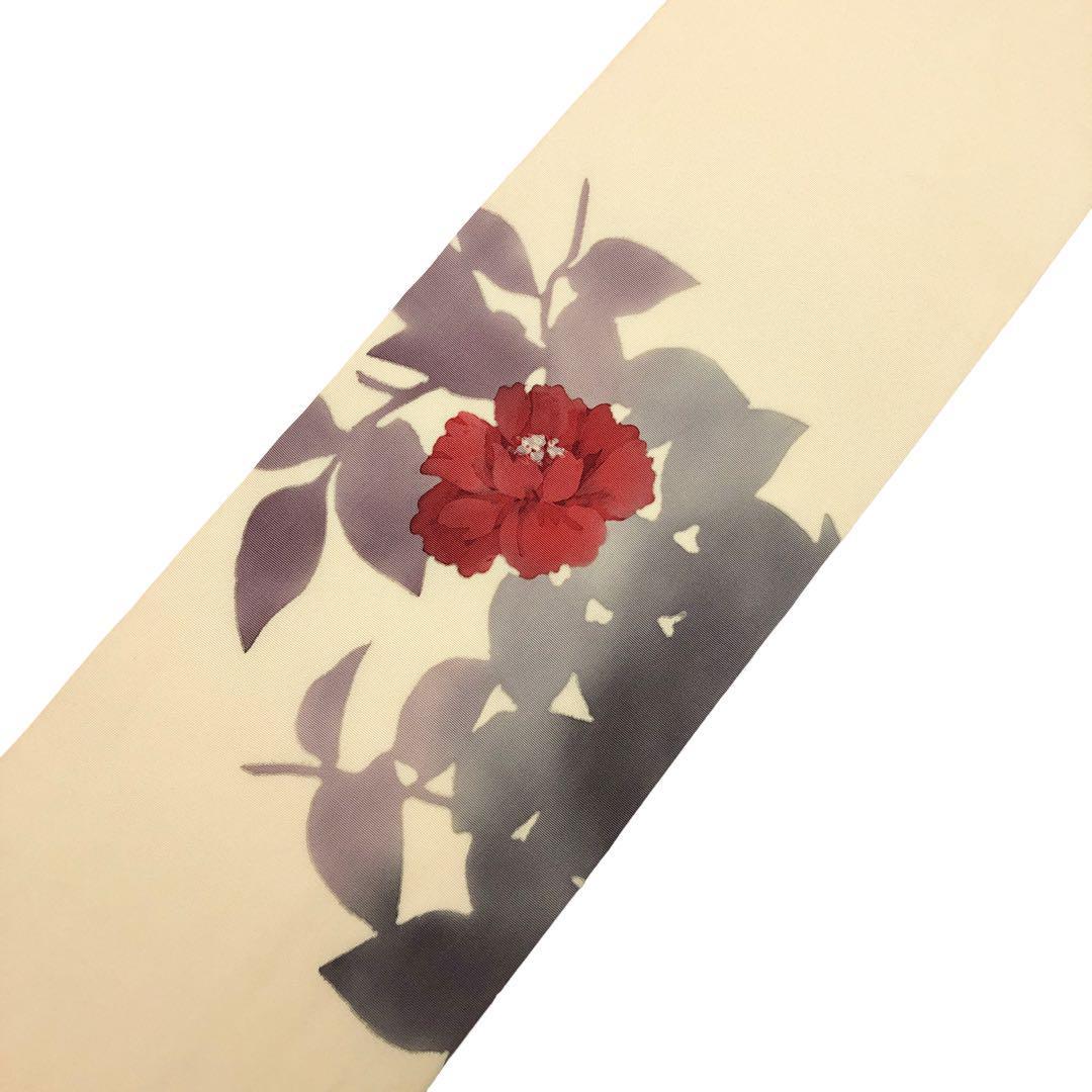  Nagoya obi salt . red floral print leaf pattern hand ... color O-3374