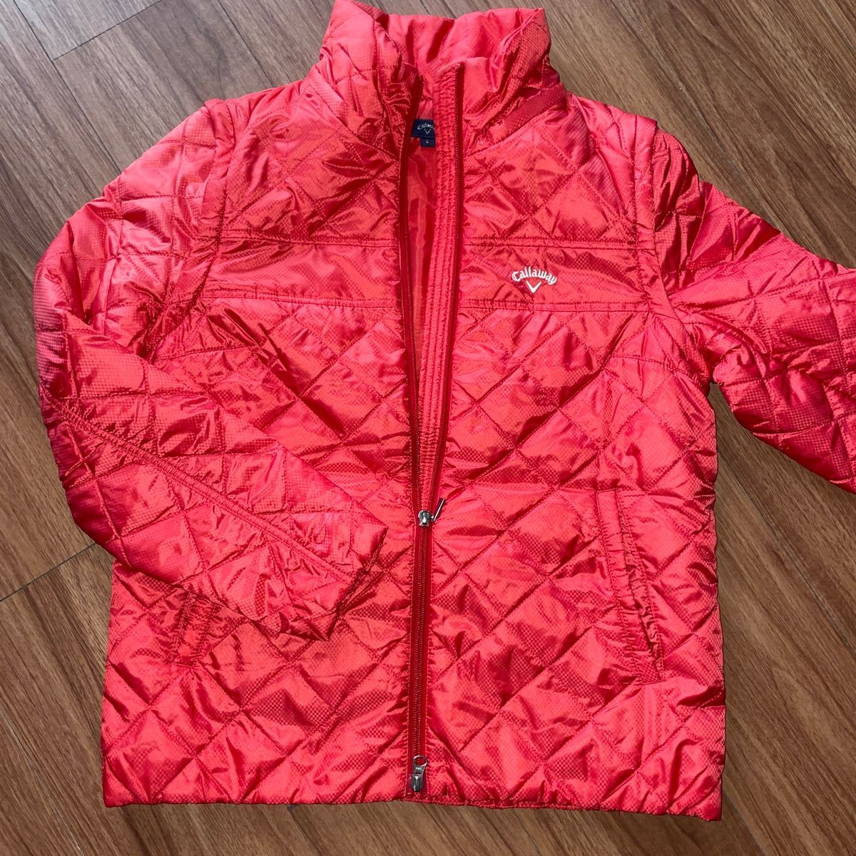  prompt decision!#Callaway Callaway GOLF lady's cotton inside setup 2WAY jacket the best skirt L# red red double Zip up 