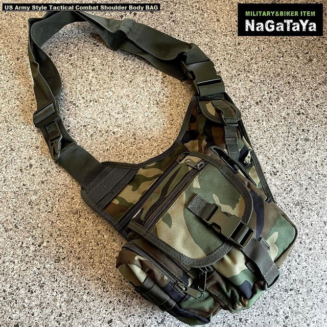 US軍タイプ タクティカル コンバット ショルダーバッグ ウッドランドカムフラージュ ボディBAG メッセンジャーバッグ ツーリングBAG_画像3