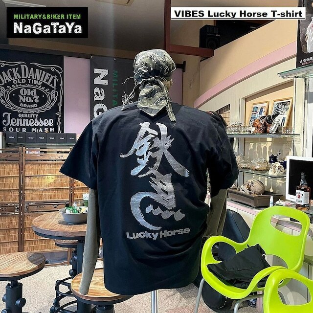 VIBES バイブズ Lucky Horse 鉄馬 Tシャツ 6,2オンス メンズTシャツ Mサイズ ブラック BIKE バイカーウエア_画像2