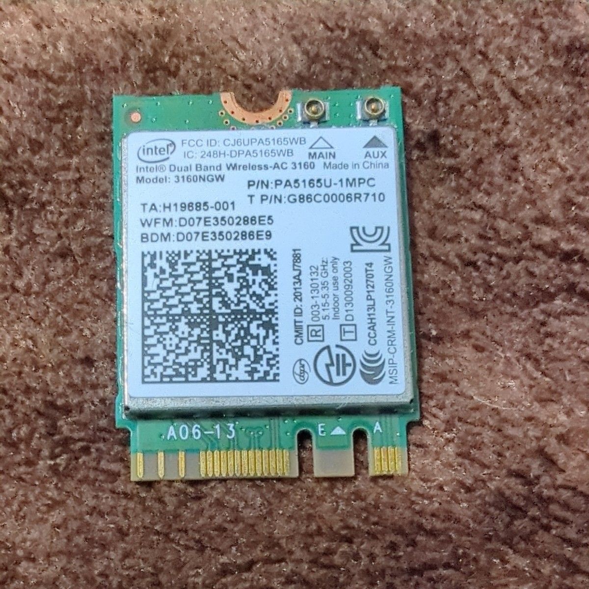 インテル Dual Band Wireless-AC3160 3160NGW 無線LANカード Bluetooth 動作未確認