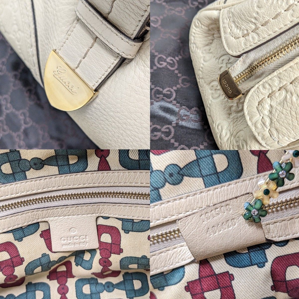 GUCCI　グッチ　トートバッグ　ハンドバッグ　シマライン　ゴールド金具 レザー ゴールド金具