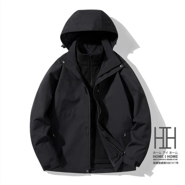 3XL Wブラック マウンテンパーカー メンズ レディース 3way フード脱着可 登山服 防風 ボアライナー付き 取り外し可 フリース 撥水