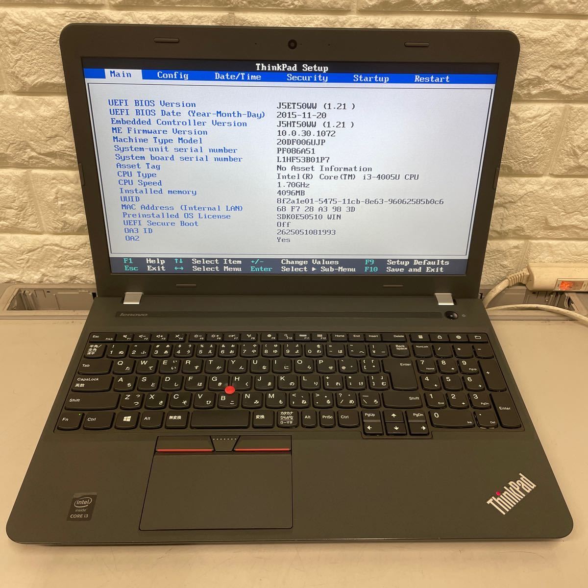 ノ47 Lenovo ThinkPad E550 Core i3 4005U 4GB _画像8