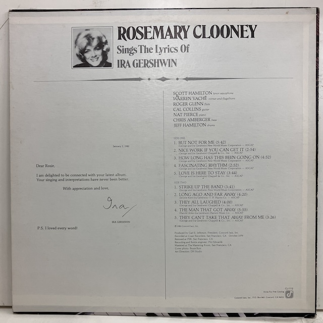 ●即決VOCAL LP Rosemary Clooney / sings the Lyric of Ira Gershwin cj112 jv6119 米オリジナル ローズマリー・クルーニー_画像2