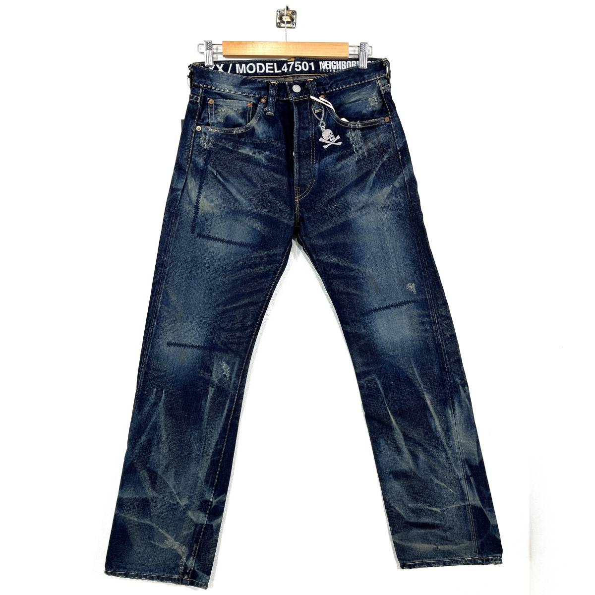 501本限定 Levi's NEIGHBORHOOD LVC 501XX BIGE 33×34 デニム パンツ 1947年モデル リペア ビンテージ加工 赤耳 47501-0077