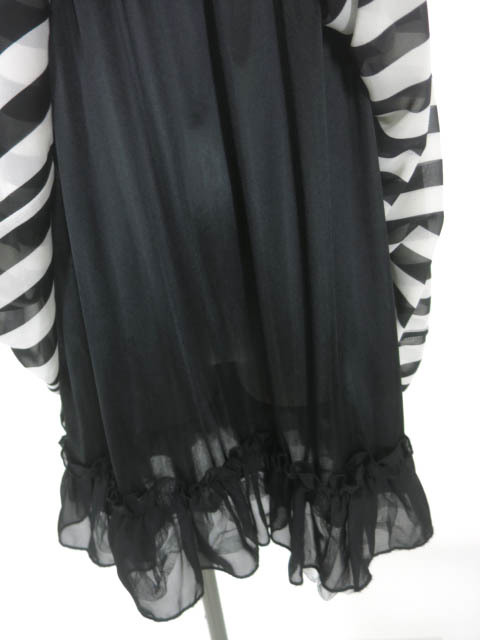 BLACK MIQURI stripe chiffon switch One-piece / black Miku li[B59389]