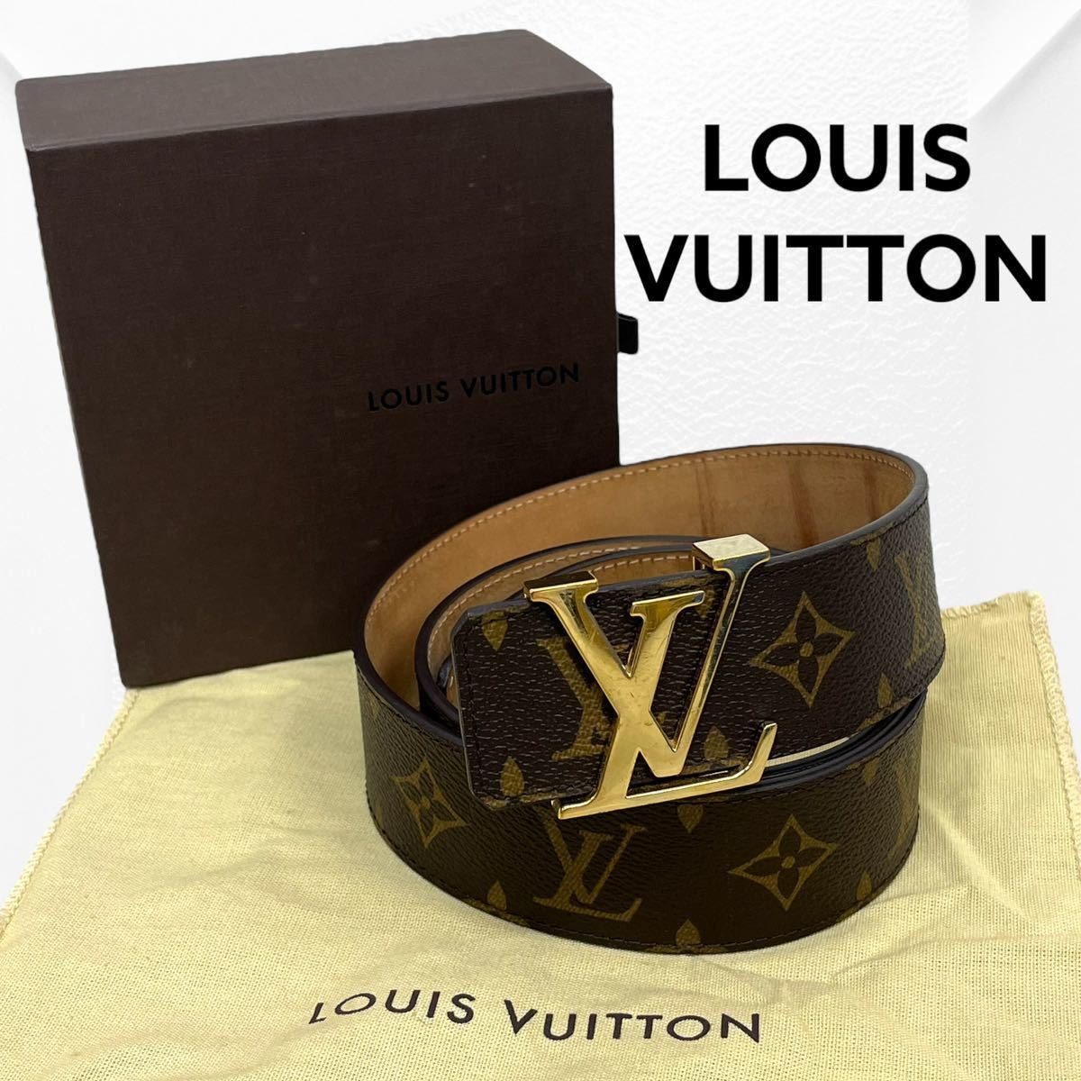 高級 箱保存袋付き LOUIS VUITTON ルイヴィトン サンチュール・LVイニシャル モノグラム レザー ベルト メンズ CT1028