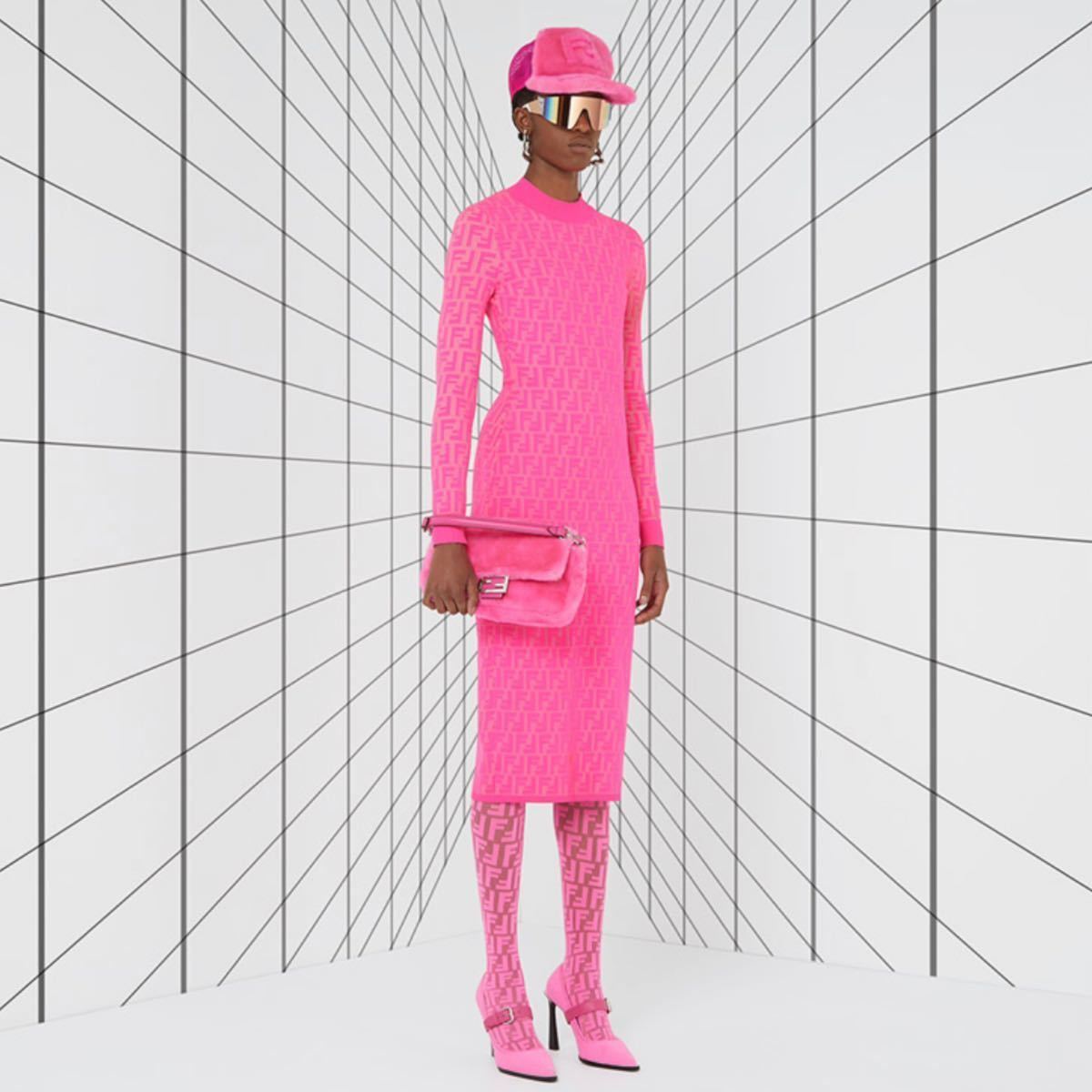 FENDI×Nicki Minaj Fendi ni key *mina-ju collaboration FENDI Prints On FF Zucca tight knitted One-piece FZD816 AAEL