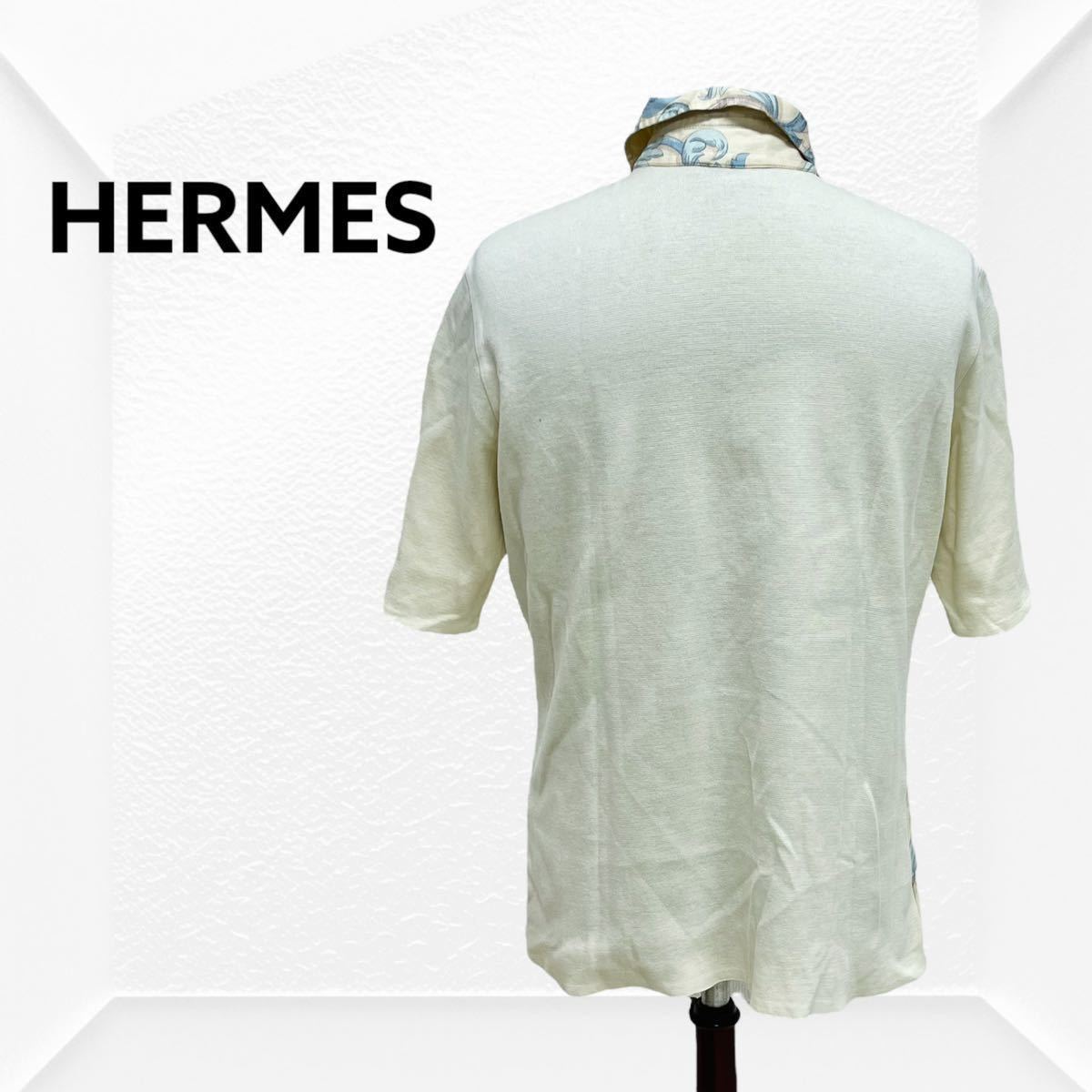 お手頃価格 エルメス HERMES 高級 シルク メンズ ポロシャツ プリント