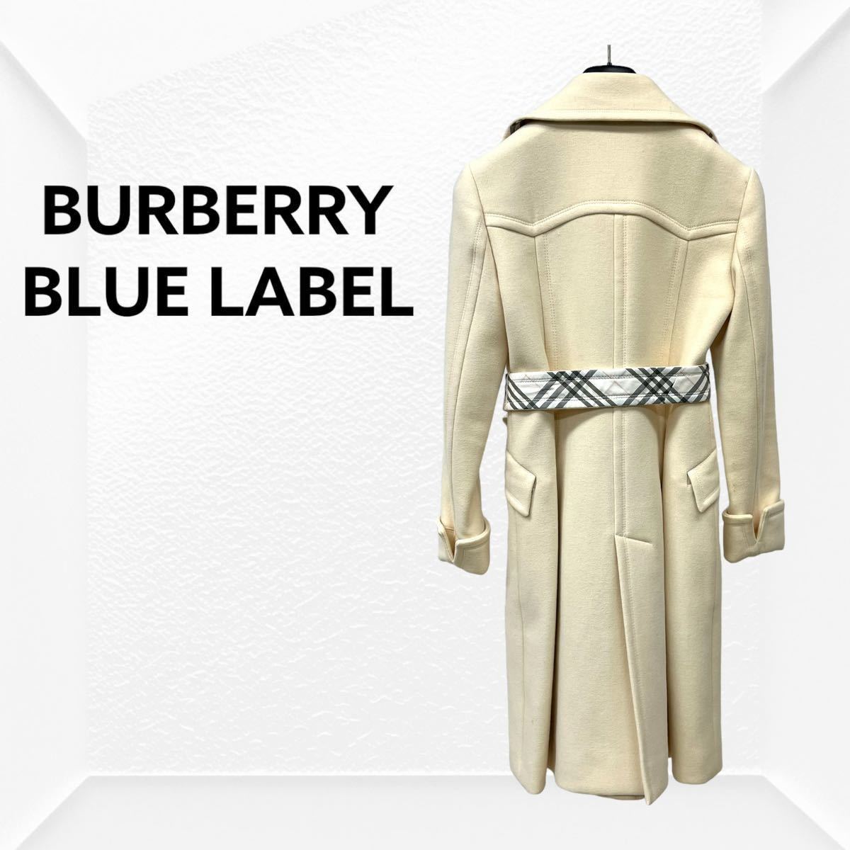 BURBERRY BLUE LABEL バーバリー ブルーレーベル 裏地チェック柄 ウール アンゴラ混 ベルト付き チェスターコート レディース FNF21-806-01