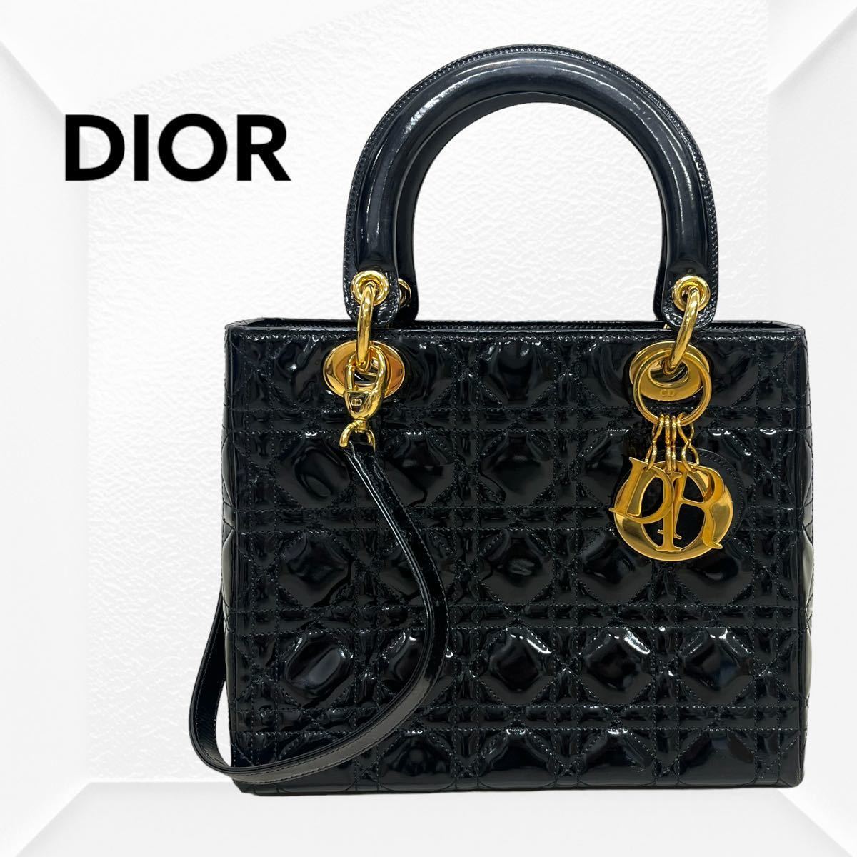 Christian Dior クリスチャン ディオール レディディオール エナメル パテントレザー ロゴチャーム 2way ハンドバッグ MA-0927_画像1