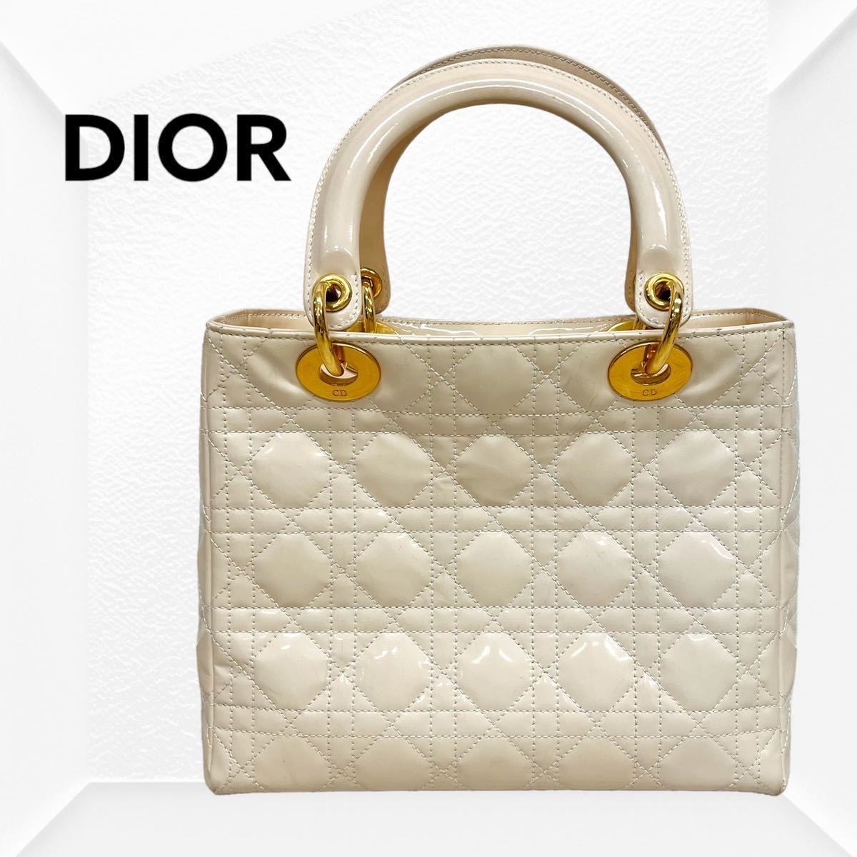 Christian Dior クリスチャン ディオール レディディオール エナメル パテントレザー ロゴチャーム ハンドバッグ MA-1907_画像2