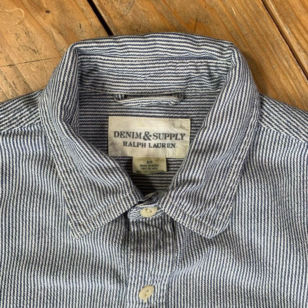 USA古着 DENIM&SUPPLY RALPH LAUREN 長袖シャツ Sサイズ メンズ ヒッコリーストライプ ラルフローレン アメカジ おしゃれ レジャー T2330_画像6