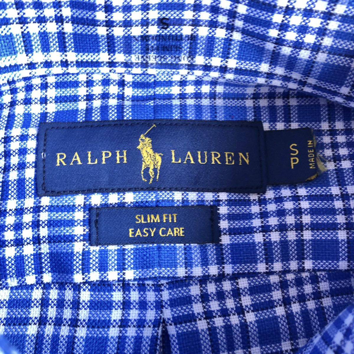 新品 ラルフローレン RALPH LAUREN 長袖チェックシャツ メンズ Sサイズ ギンガムチェック ブロック ブルー タグ付き未使用品 T2359の画像6