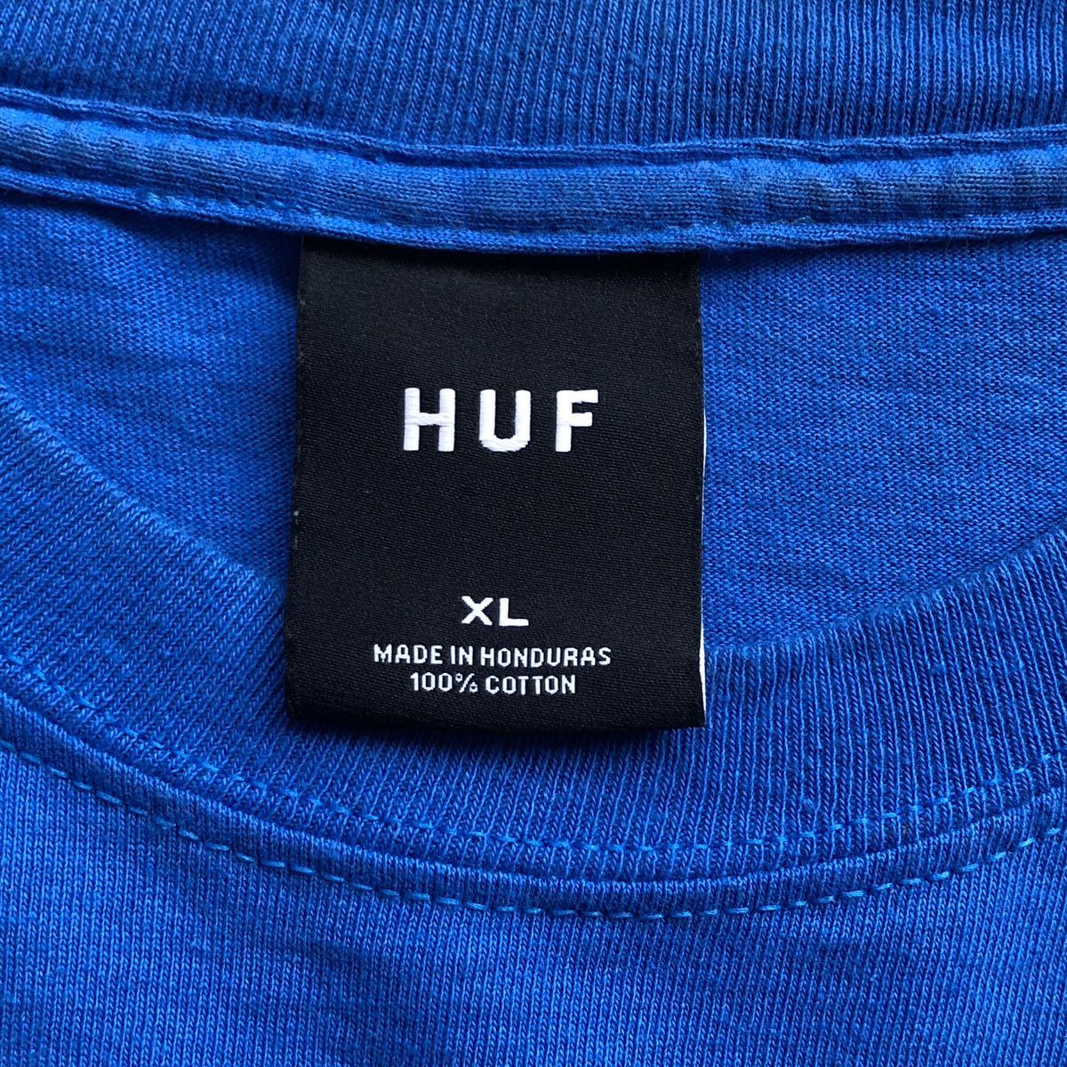 USA古着 HUFハフ ロンT メンズ XLサイズ バックプリント 長袖 アメカジ ブルー コットンシャツ 綿 アメリカ仕入 脇シームレス T2364_画像4