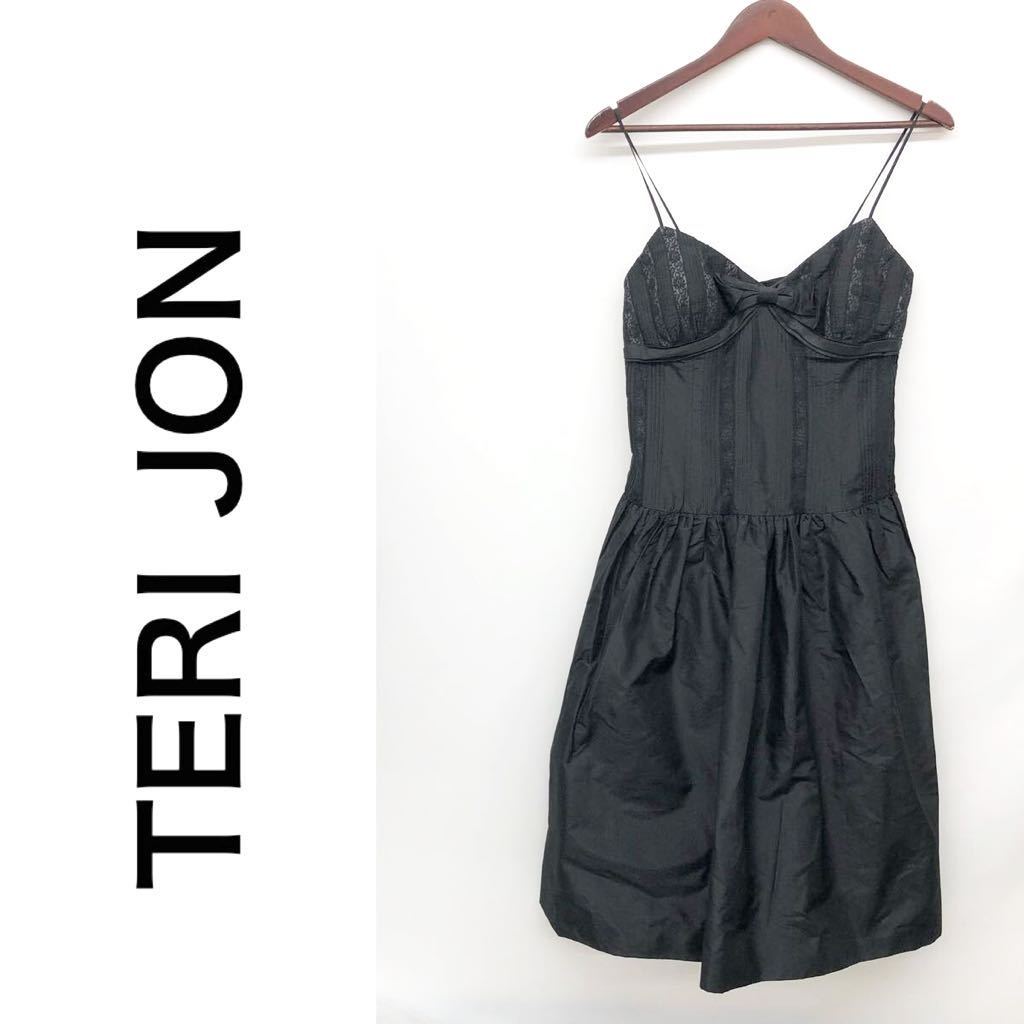 TERI JON テリジョン ワンピース ドレス ひざ丈 リボン オーガンジー 袖なし お呼ばれ パーティー ブラック 黒 サイズ10 XL_画像1