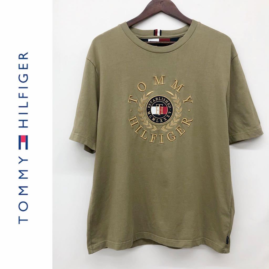 TOMMY HILFIGER トミーヒルフィガー MWOMW24555 メンズ 半袖 Tシャツ カットソー トップス ロゴ 刺繍 コットン100% ベージュ XL_画像1