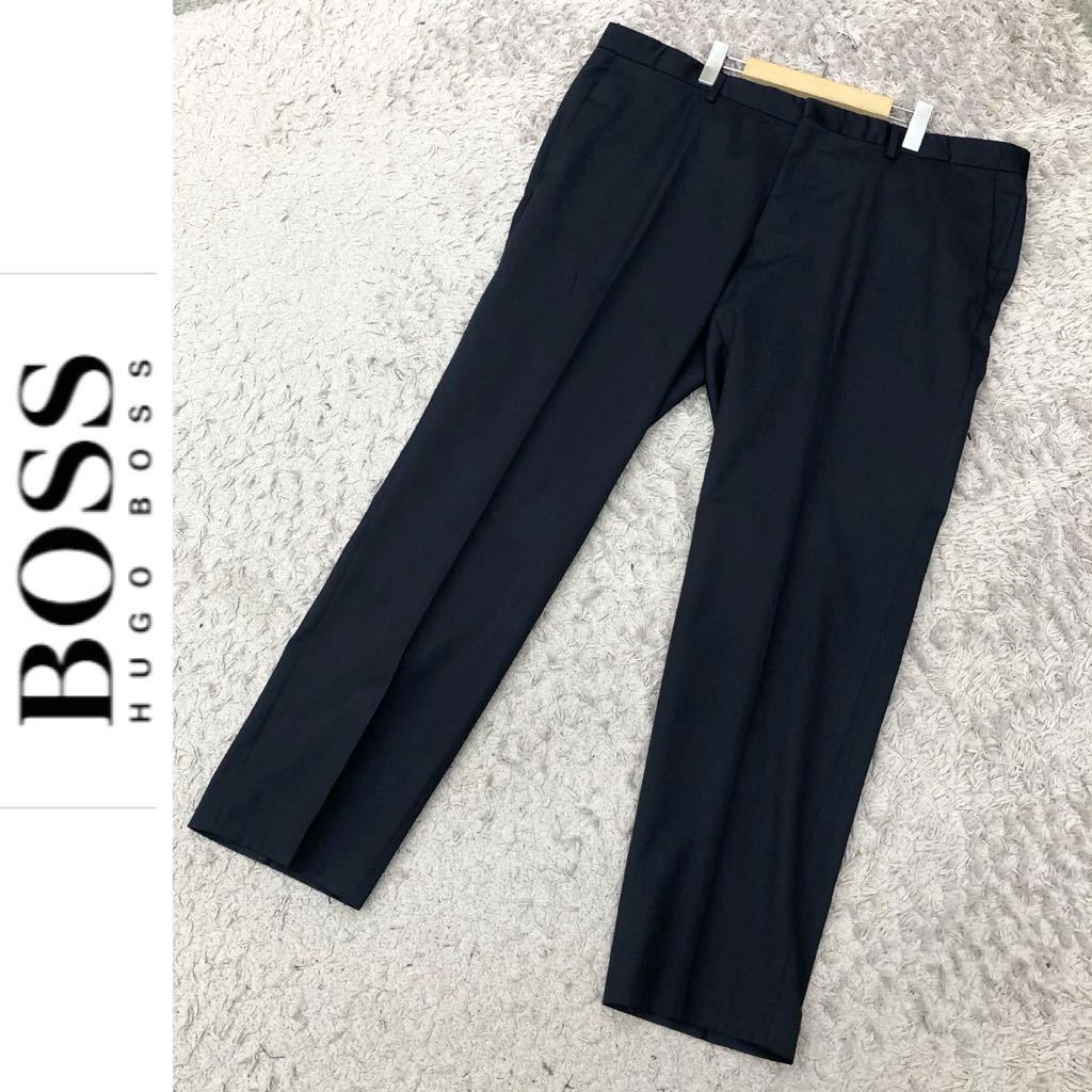 BOSS HUGO BOSS ヒューゴボス メンズ パンツ スラックス ノータック センタープレス ストレッチ ダークネイビー 濃紺 4XLサイズ相当 紳士の画像1