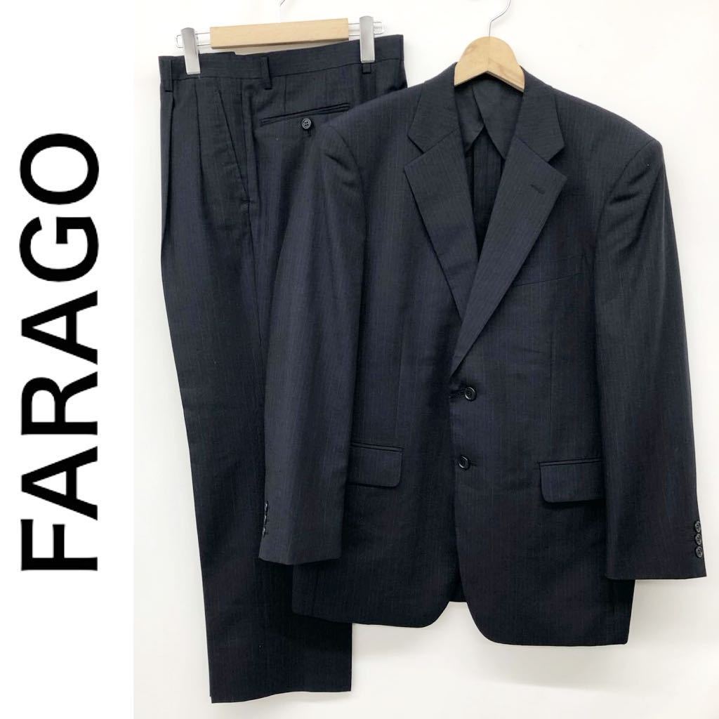 FARAGO ファラゴ メンズセットアップスーツ ジャケット 背抜き 2B パンツ 2タック ネイビー ストライプ サイズAB6 AIR SUIT 紳士 L相当の画像1