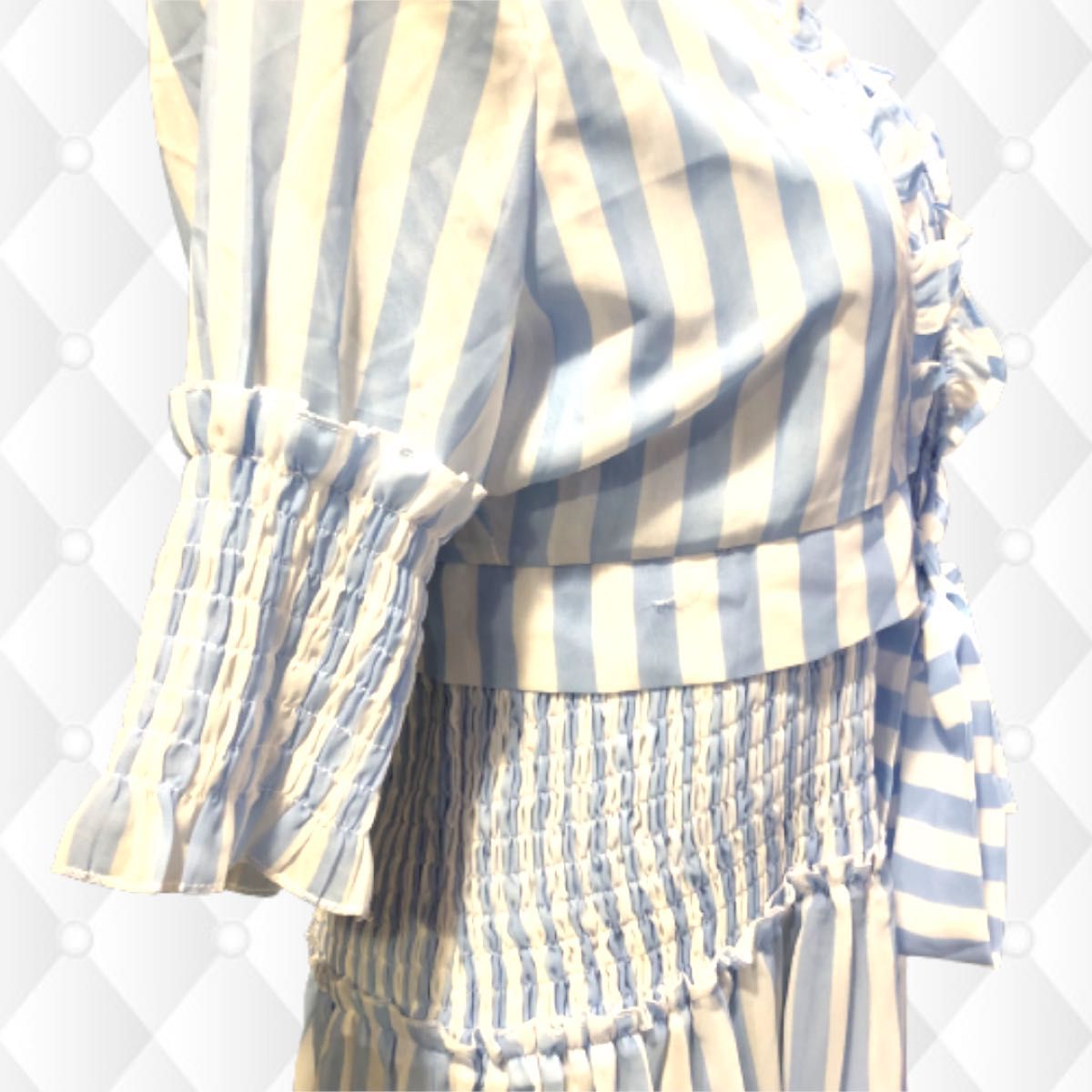 レディース　姫系チューブトップワンピース　ストライプ　ボレロ付き　ふんわり系　フレアスカート　