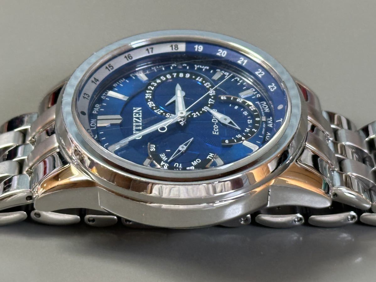 1円〜◇CITIZEN シチズン Eco-Drive ソーラー腕時計 トリプルカレンダー 8729-R005791 ブルー文字盤 メンズ腕時計 稼働品_画像7