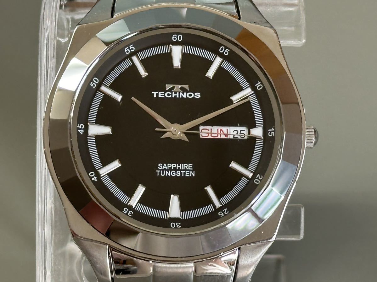 1円〜◇テクノス TECHNOS サファイア タングステン T9197 クォーツ メンズ腕時計 稼働品_画像1