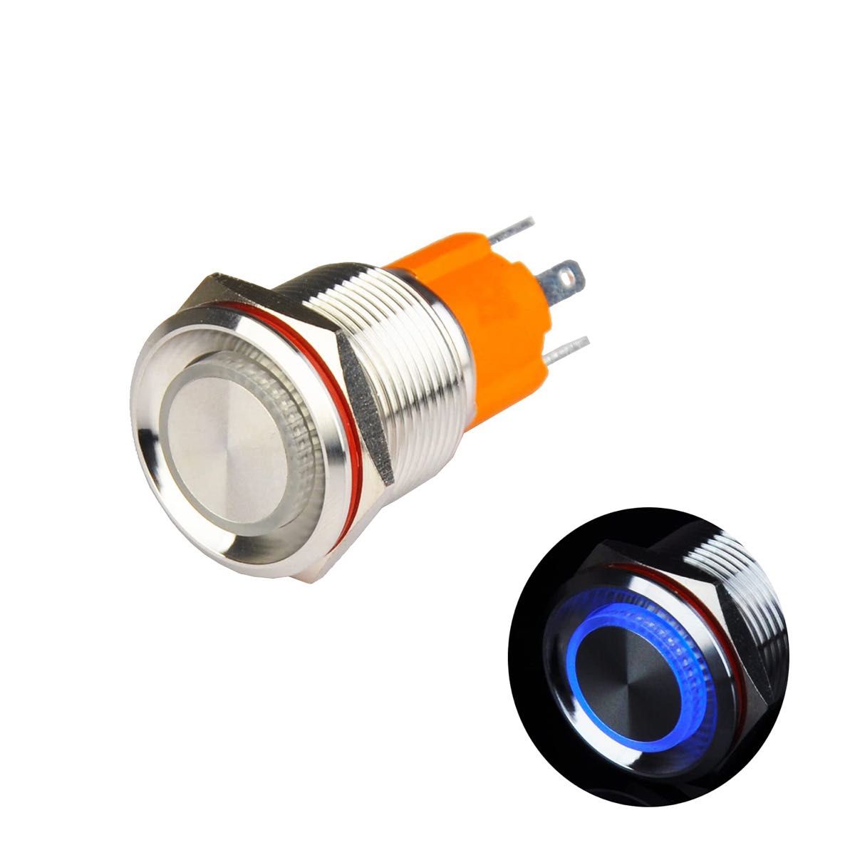 Hosiakly 10A/9-24V モーメンタリ 押しボタンスイッチ 瞬間型 LEDリング IP67防水 