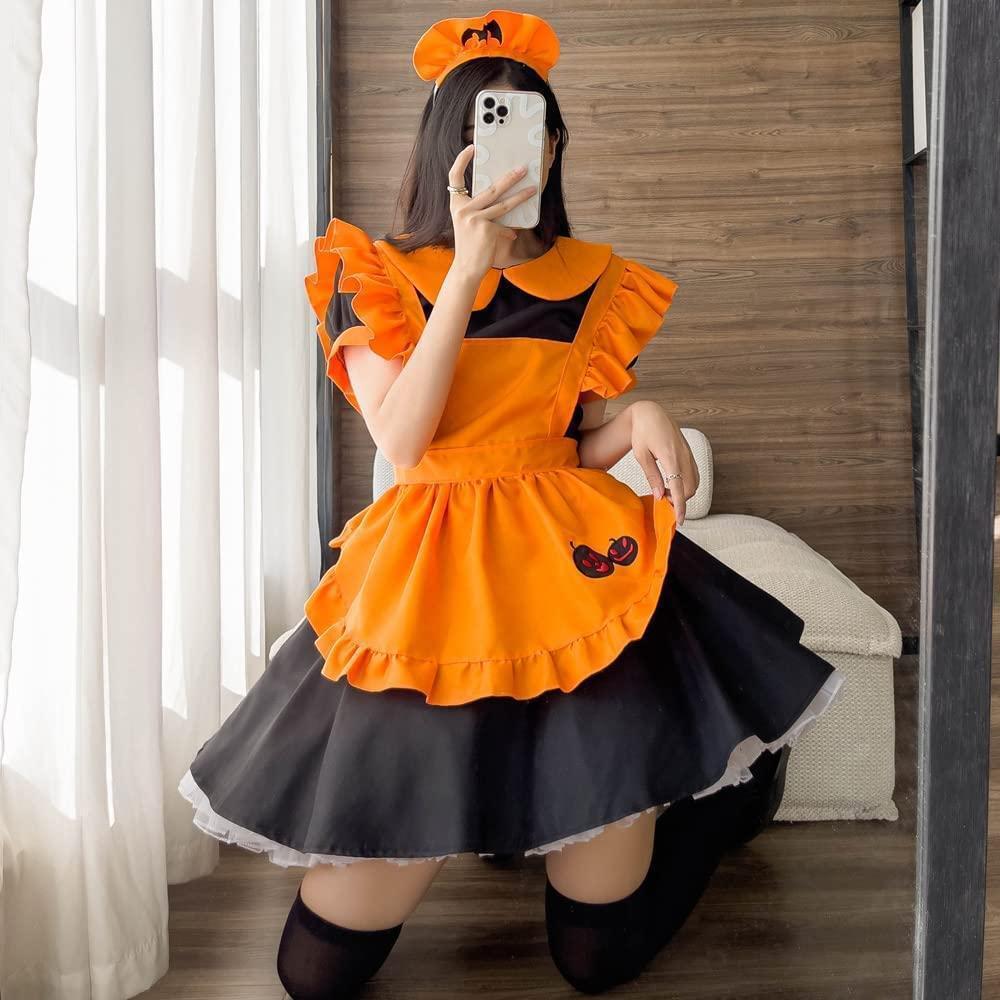 【新品】ハロウィン仮装 メイド服 カチューシャ オレンジ X Lサイズ_画像2