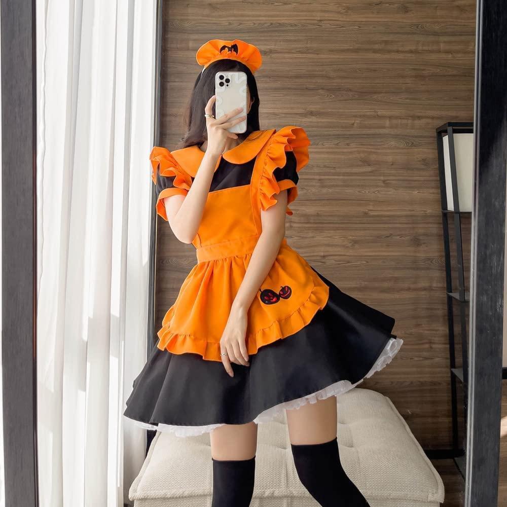 【新品】ハロウィン仮装 メイド服 カチューシャ オレンジ X Lサイズ_画像3