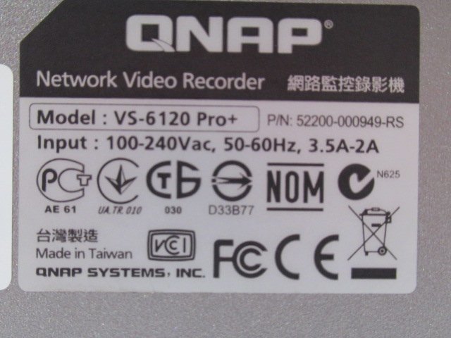 01485 Ω 新DK 0394ｍ 保証有 QNAP VioStor【 VS-6120 Pro+ 】ネットワークビデオレコーダー HDD:4TB×4 初期化済 鍵無の画像7