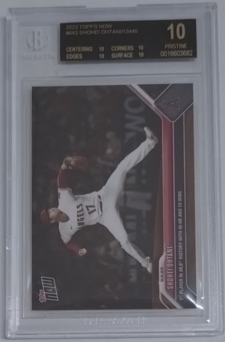 1円出品 BGS10 ブラックラベルTopps Now トップスナウ 大谷翔平 2023 Topps Now Shohei Ohtani ダブルヘッダー 10勝 PSA10 黒ラベル_画像1