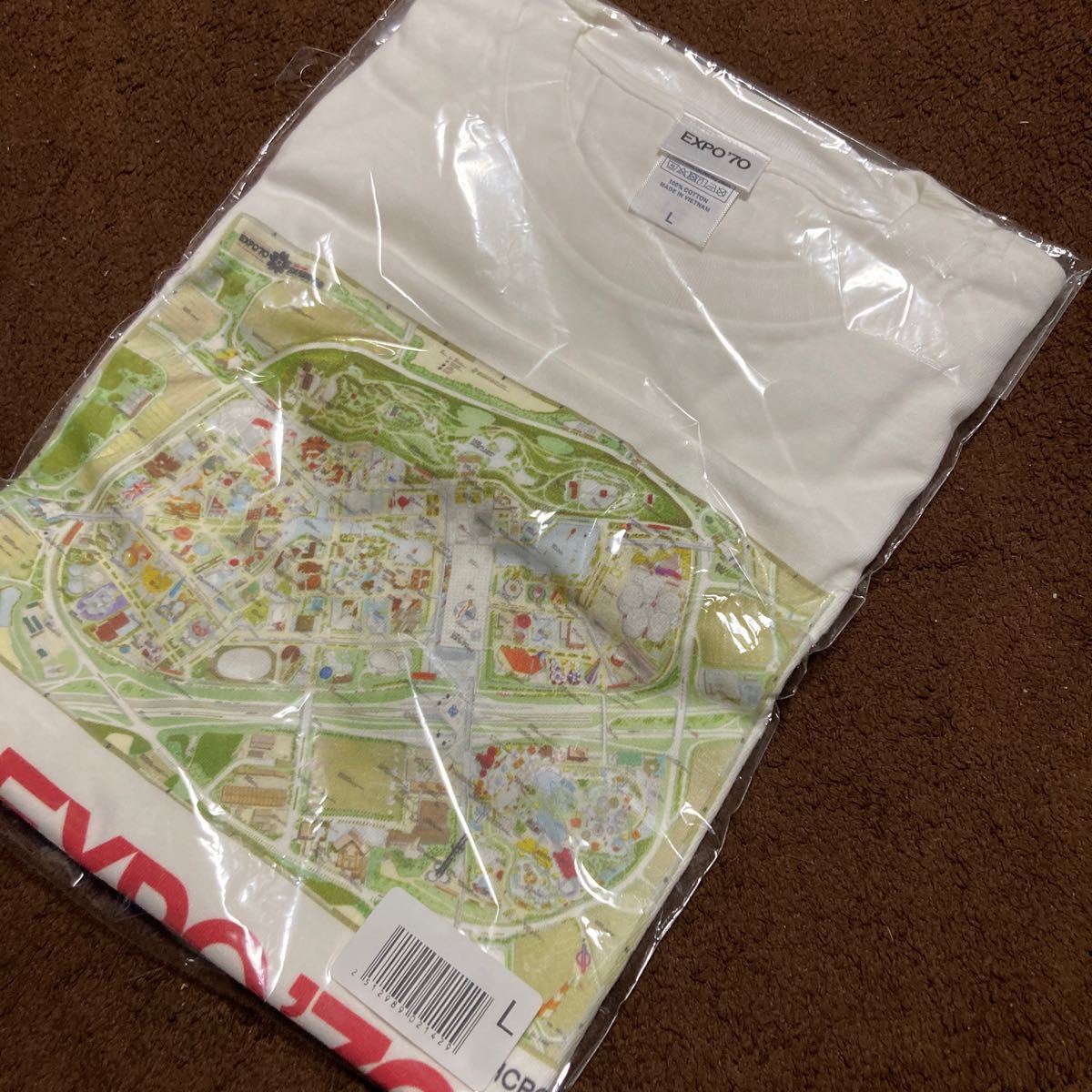 [ complete sale goods ]L size new goods Japan world fair Osaka ten thousand .EXPO*70 MAP pattern T-shirt white white ten thousand . sun. . Okamoto Taro bag Osaka ten thousand . extract po