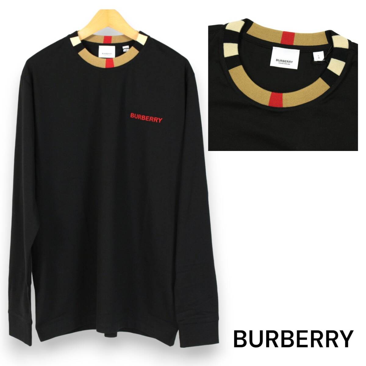 BURBERRY JAYSON　長袖Tシャツ　ロンT　ブラック×バーバリーチェック　サイズL　バーバリー_画像1