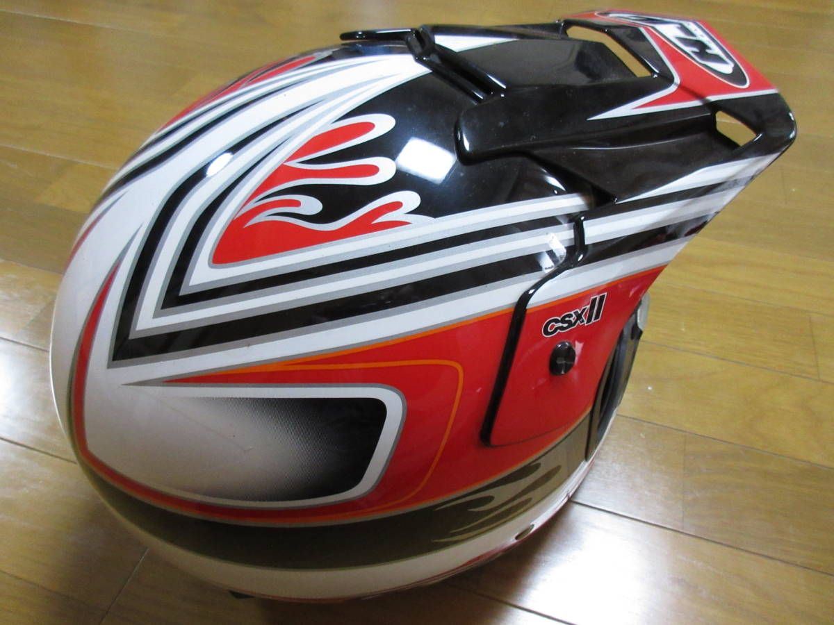 HJCジェットヘルメット CSX-Ⅱ(ホワイト×レッド×ブラック)中古品 Mサイズ(58cm) ゴーグル付きの画像3