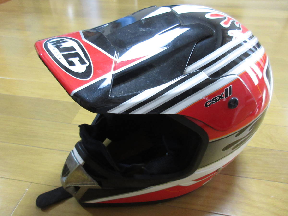 HJCジェットヘルメット CSX-Ⅱ(ホワイト×レッド×ブラック)中古品 Mサイズ(58cm) ゴーグル付きの画像1