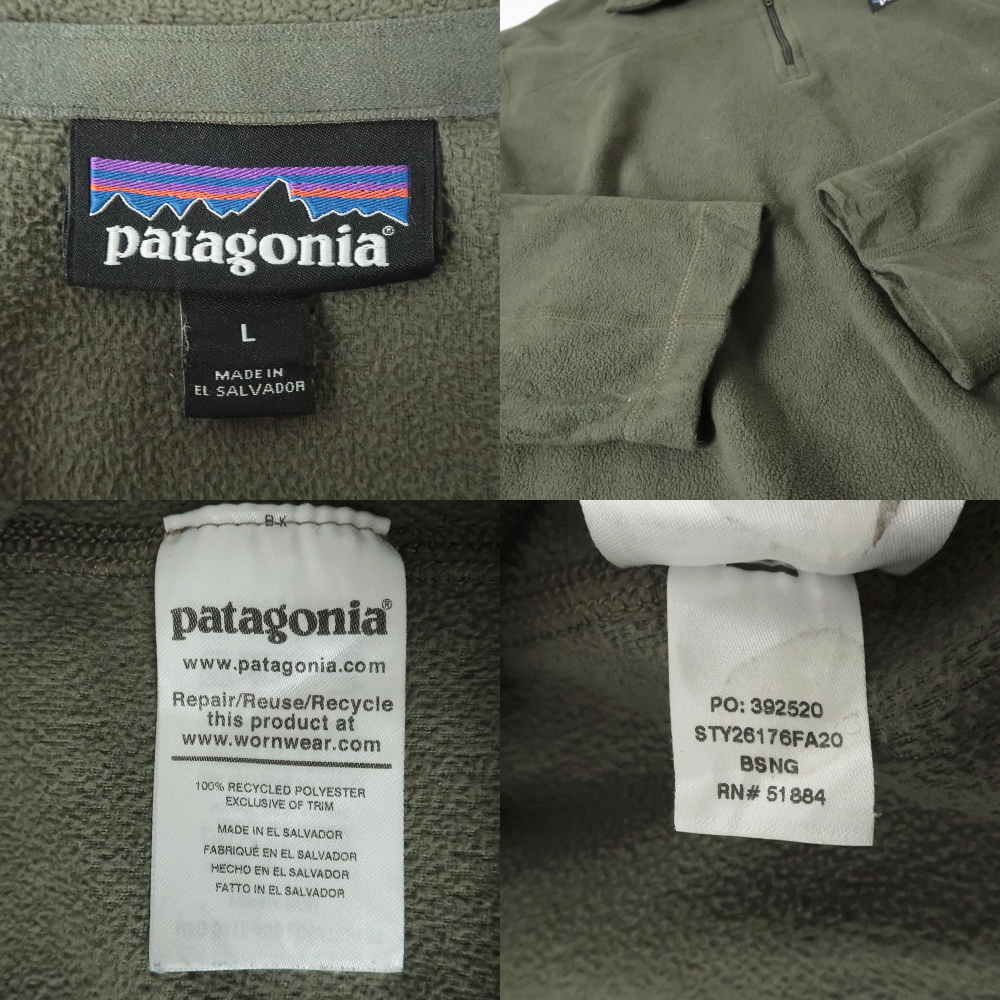 patagonia 1/4ZIP フリースジャケット プルオーバー ライトウェイトパイル オリーブ(L) FA20_画像3