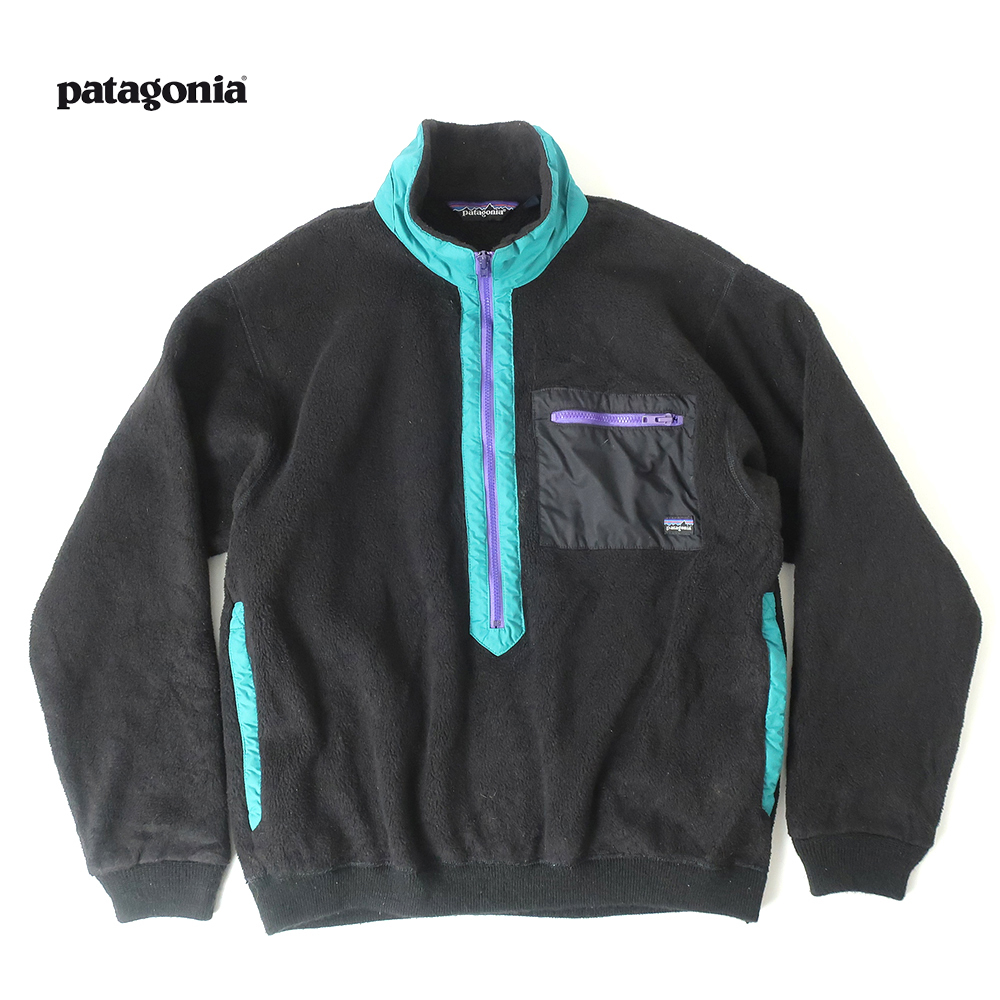 USA製 88s patagonia ハーフジップ パイルジャケット 三角タグ クラシックレトロ 黒(M)