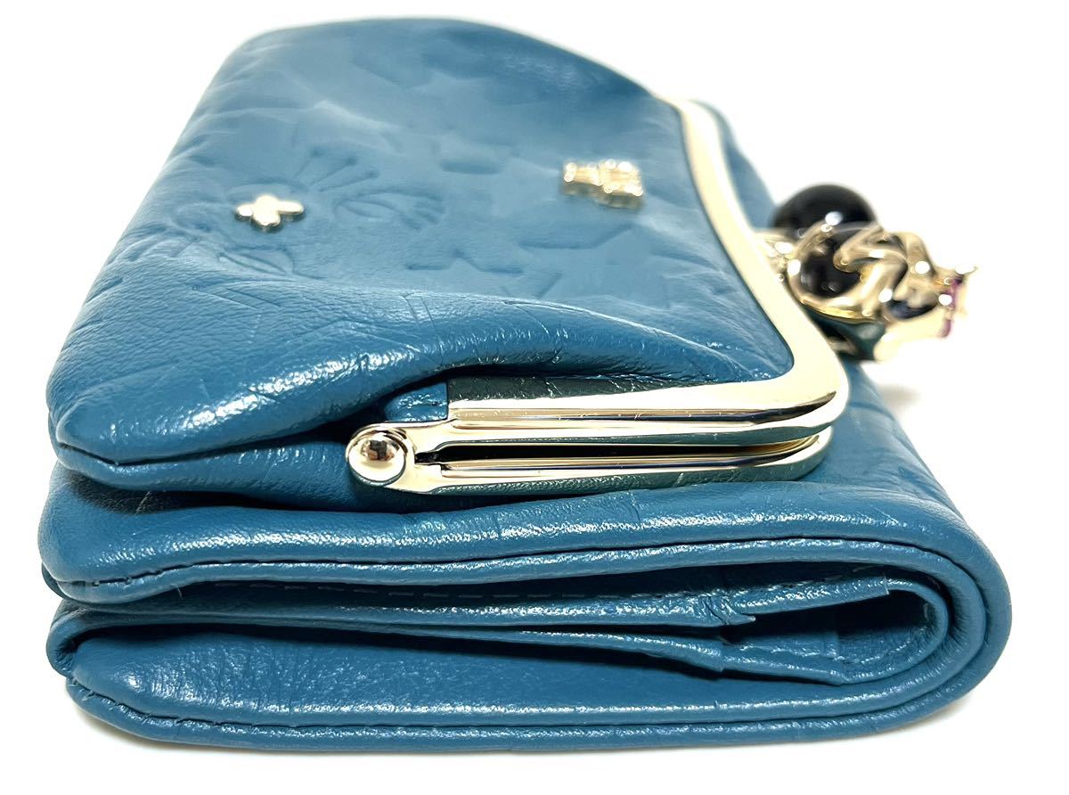 【新品未使用】ANNA SUI 財布 プレイングキャット 猫 アナスイ がま口 二つ折り ターコイズ