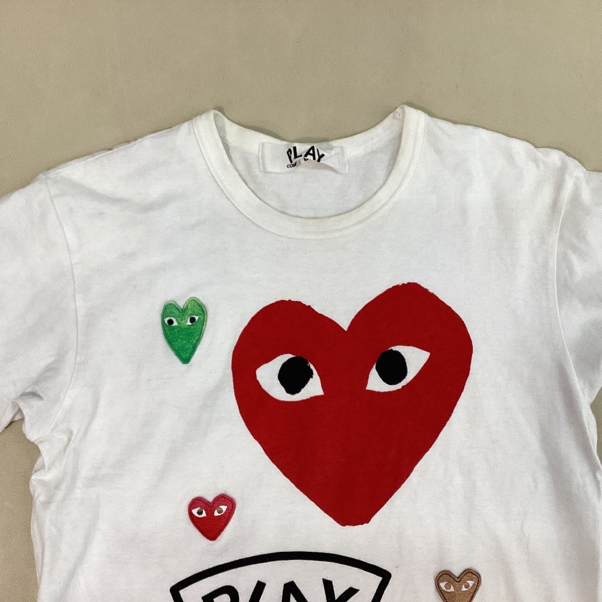 ■【送料198円】COMME des GARCONS PLAY コムデギャルソン プレイ ハートプリントTシャツ ワッペン 半袖 丸首 コットン 綿 サイズL 白■_画像3