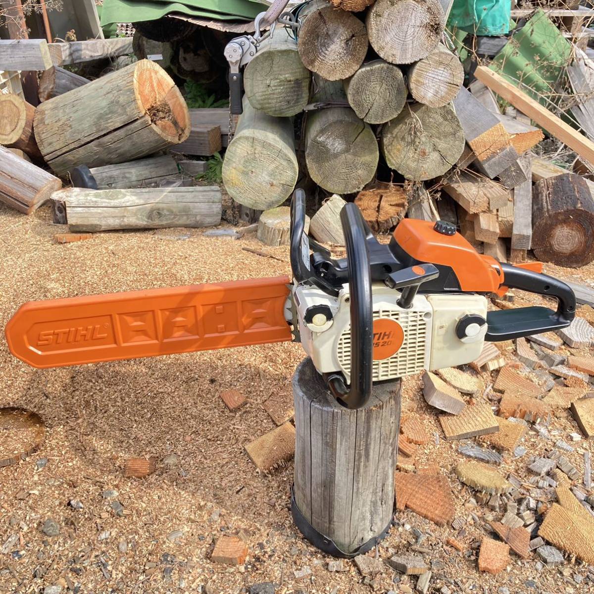 スチール STIHL エンジンチェーンソー 名機　プロミニ　MS200 バー40cm エンジン快調　動画　キャブオーバーホールキット新品_画像1