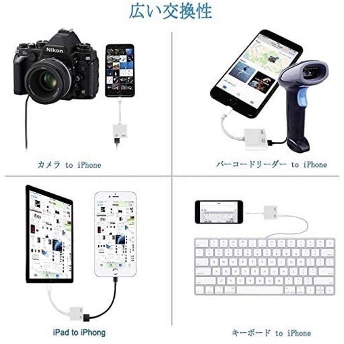 Lightning USB 3カメラアダプタ ライトニング 変換 アダプターケーブル Lightning USB iPhone8 8Plus iphoneX iPhone6 7Plus iPad iPod☆_画像3