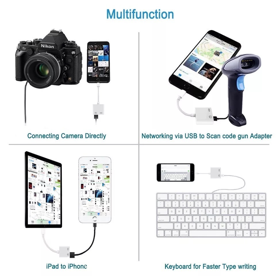 Lightning USB 3カメラアダプタ ライトニング 変換 アダプターケーブル Lightning USB iPhone8 8Plus iphoneX iPhone6 7Plus iPad iPod☆