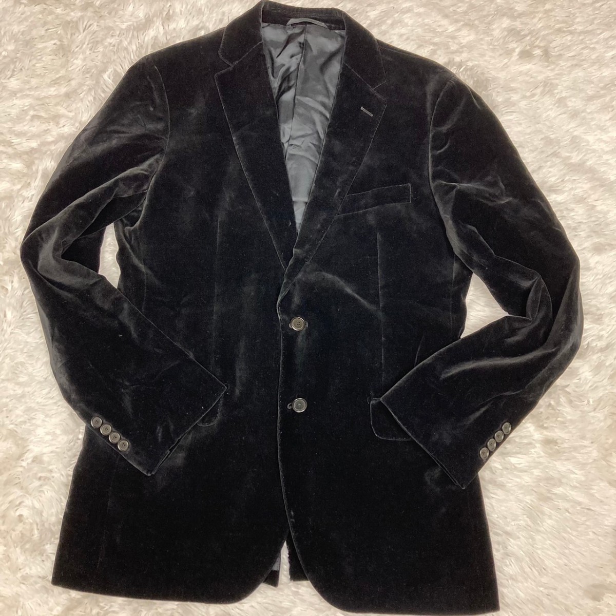 名作 UNITEDARROWS ブラック 2B ユナイテッドアローズ テーラードジャケット ベロア 黒 ベルベット Lサイズ 綿 コットン メンズ 上着の画像2