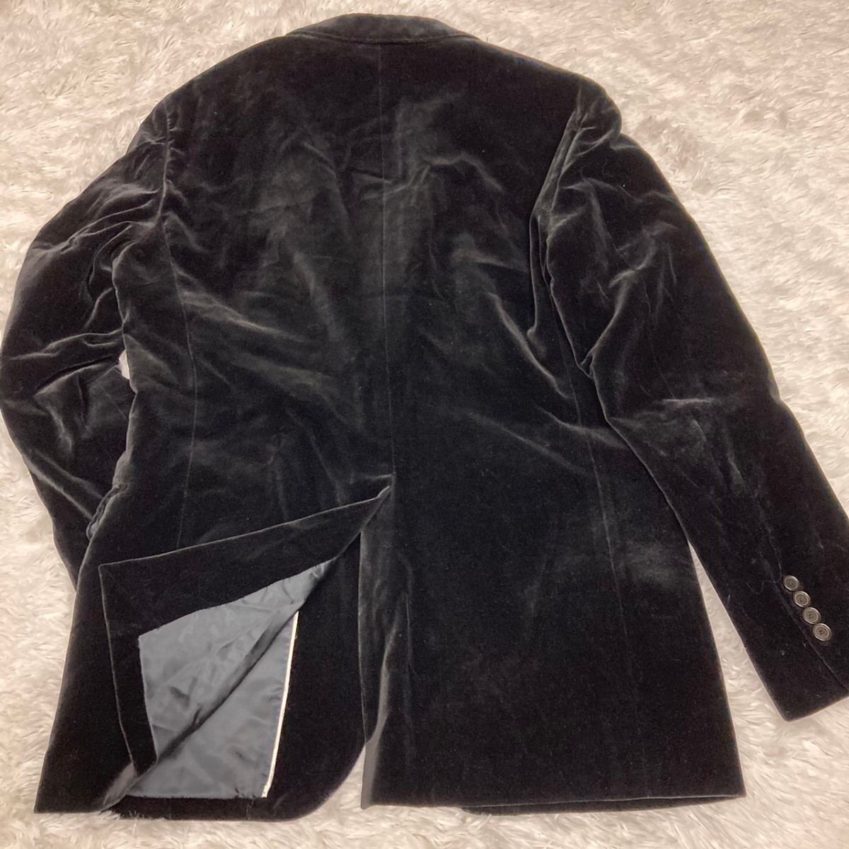 名作 UNITEDARROWS ブラック 2B ユナイテッドアローズ テーラードジャケット ベロア 黒 ベルベット Lサイズ 綿 コットン メンズ 上着の画像10