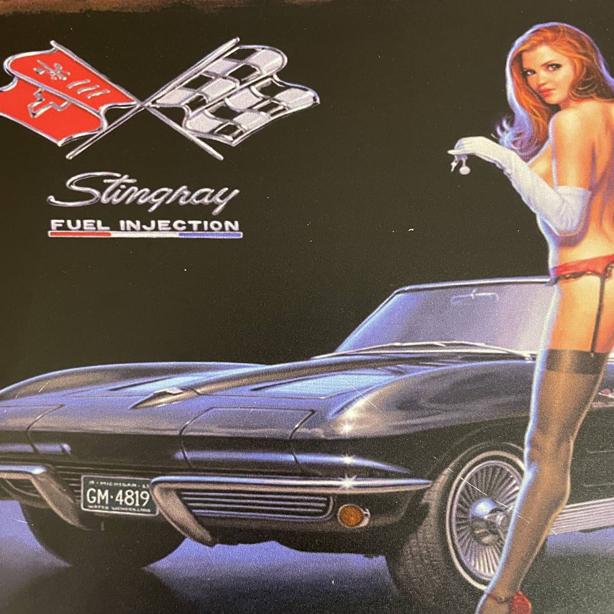 壁掛けプレート ブリキ看板 コルベットスティングレー Corvette クラシックカー アンティーク レトロ 金属パネル 壁飾り インテリア雑貨