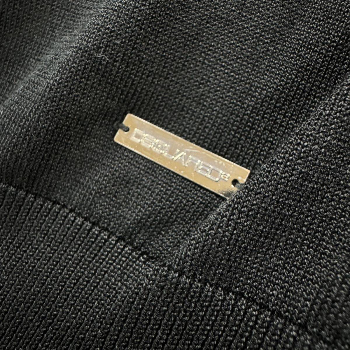 DSQUARED2 ディースクエアード　Sサイズ　シルク　絹　Vネック　ニット　セーター　薄手　ブラック　黒_画像5